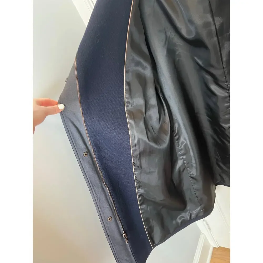 Marc New York Women's M Wool Blend Coat Navy Blue Taylor Twill Zip Jacket Collar